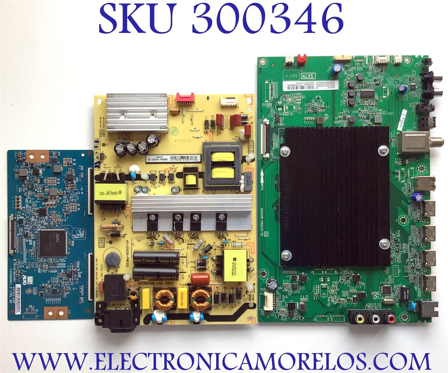 KIT DE TARJETAS PARA TV TCL / NUMERO DE PARTE MAIN 08-AU50DUN-OC400AA / 40-SX7KNA-MAG4HG / V8-SX70001-LF1V406 / T-CON 55.50T28.C03 / 5550T28C03 / 43T03-C00 / FUENTE 08-LE921A6-PW200AX / 40-LE9226-PWE1CG / PANEL LVU500ND1L / MODELO 50UP120 / 50UP120TBAA